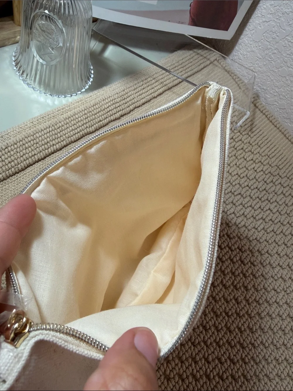 Lancaster Cream Canvas Cosmetic Pouch